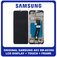 ​Γνήσια Original Samsung Galaxy A03, A 03 (SM-A035G, SM-A035G/DS) PLS LCD Display Screen Assembly Οθόνη + Touch Screen Digitizer Μηχανισμός Αφής + Frame Bezel Πλαίσιο Σασί Black Μαύρο GH81-21626A EU CODE (Service Pack By Samsung)