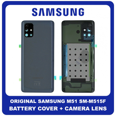 Γνήσια Original Samsung Galaxy M51 (SM-M515F, SM-M515F/DSN) Rear Back Battery Cover Πίσω Κάλυμμα Καπάκι Πλάτη Μπαταρίας + Camera Lens Τζαμάκι Κάμερας Celestial Black Μαύρο GH82-23415A (Service Pack By Samsung)