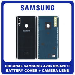 Γνήσια Original Samsung Galaxy A20s, Galaxy A 20s (SM-A207F, SM-A207M, SM-A2070) Rear Back Battery Cover Πίσω Κάλυμμα Καπάκι Πλάτη Μπαταρίας + Camera Lens Τζαμάκι Κάμερας Black Μαύρο GH81-19446A (Service Pack By Samsung)