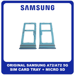 Γνήσια Original Samsung Galaxy A72 (SM-A725F, SM-A725F/DS), A72 5G (SM-A726B, SM-A726B/DS) SIM Card Tray + Micro SD Tray Slot Υποδοχέας Βάση Θήκη Κάρτας SIM Awesome Blue Μπλε GH98-46290B (Service Pack By Samsung)