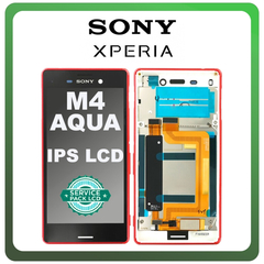 Γνήσια Original Sony Xperia M4 Aqua (E2303, E2353, E2306) IPS LCD Display Screen Assembly Οθόνη + Touch Screen Digitizer Μηχανισμός Αφής + Frame Bezel Πλαίσιο Σασί Coral Κοραλί 124TUL0012A (Service Pack By Sony)