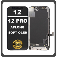 HQ OEM Συμβατό Με Apple iPhone 12, iPhone12 (A2403, A2172), Apple iPhone 12 Pro (A2407, A2341) APLONG SOFT OLED LCD Display Screen Assembly Οθόνη + Touch Screen Digitizer Μηχανισμός Αφής Black Μαύρο (Premium A+)​ (0% Defective Returns)