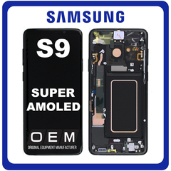 HQ OEM Συμβατό Με Samsung Galaxy S9 (SM-G960F, SM-G960) Super AMOLED LCD Display Screen Assembly Οθόνη + Touch Screen Digitizer Μηχανισμός Αφής + Frame Bezel Πλαίσιο Σασί Midnight Black Μαύρο (Premium A+)