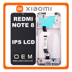 HQ OEM Συμβατό Με Xiaomi Redmi Note 8, (M1908C3JH, M1908C3JG) IPS LCD Display Assembly Screen Οθόνη + Touch Screen Digitizer Μηχανισμός Αφής + Frame Bezel Πλαίσιο Σασί Moonlight White ​(Premium A+)