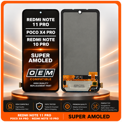 HQ OEM &Sigma;&upsilon;&mu;&beta;&alpha;&tau;ό &Mu;&epsilon; Xiaomi Redmi Note 11 Pro (2201116TG), Redmi Note 11 Pro 5G (21091116I), Redmi Note 11 Pro+ 5G (21091116UG), Redmi Note 10 Pro 4G (M2101K6G), Poco X4 Pro 5G (2201116PG) Super AMOLED LCD Display Screen Assembly &Omicron;&theta;ό&nu;&eta; + Touch Screen Digitizer &Mu;&eta;&chi;&alpha;&nu;&iota;&sigma;&mu;ό&sigmaf; &Alpha;&phi;ή&sigmaf; Black &Mu;&alpha;ύ&rho;&omicron; (Premium A+)