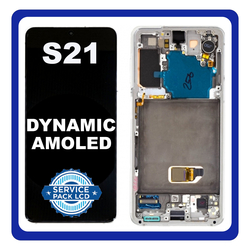 &Gamma;&nu;ή&sigma;&iota;&omicron; Original Samsung Galaxy S21 5G 2021 (SM-G991B, SM-G991B/DS) Dynamic AMOLED LCD Display Screen Assembly &Omicron;&theta;ό&nu;&eta; + Touch Screen Digitizer &Mu;&eta;&chi;&alpha;&nu;&iota;&sigma;&mu;ό&sigmaf; &Alpha;&phi;ή&sigmaf; + Frame Bezel &Pi;&lambda;&alpha;ί&sigma;&iota;&omicron; &Sigma;&alpha;&sigma;ί No Camera Phantom White Ά&sigma;&pi;&rho;&omicron; GH82-27255C GH82-27256C (Service Pack By Samsung)