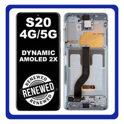 &Gamma;&nu;ή&sigma;&iota;&alpha; Original Samsung Galaxy S20 4G (SM-G980), S20 5G (SM-G981) Dynamic AMOLED 2X LCD Display Assembly Screen &Omicron;&theta;ό&nu;&eta; + Touch Screen Digitizer &Mu;&eta;&chi;&alpha;&nu;&iota;&sigma;&mu;ό&sigmaf; &Alpha;&phi;ή&sigmaf; + Frame Bezel &Pi;&lambda;&alpha;ί&sigma;&iota;&omicron; Cloud Blue &Mu;&pi;&lambda;&epsilon; GH82-31432D No Camera (Renewed)