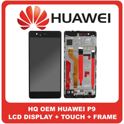 HQ OEM &Sigma;&upsilon;&mu;&beta;&alpha;&tau;ό &Gamma;&iota;&alpha; Huawei P9 (EVA-L09, EVA-L19) IPS-NEO LCD Display Screen Assembly &Omicron;&theta;ό&nu;&eta; + Touch Screen Digitizer &Mu;&eta;&chi;&alpha;&nu;&iota;&sigma;&mu;ό&sigmaf; &Alpha;&phi;ή&sigmaf; + Frame Bezel &Pi;&lambda;&alpha;ί&sigma;&iota;&omicron; &Sigma;&alpha;&sigma;ί Black &Mu;&alpha;ύ&rho;&omicron; Without Logo (Grade AAA+++)