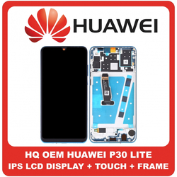 HQ OEM &Sigma;&upsilon;&mu;&beta;&alpha;&tau;ό &Gamma;&iota;&alpha; Huawei P30 Lite, P30Lite (MAR-L21, Marie-L21A,MAR-LX1A,MAR-L23) IPS LCD Display Screen Assembly &Omicron;&theta;ό&nu;&eta; + Touch Screen Digitizer &Mu;&eta;&chi;&alpha;&nu;&iota;&sigma;&mu;ό&sigmaf; &Alpha;&phi;ή&sigmaf; + Frame Bezel &Pi;&lambda;&alpha;ί&sigma;&iota;&omicron; &Sigma;&alpha;&sigma;ί Aurora Blue (Grade AAA+++) without logo