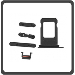 HQ OEM &Sigma;&upsilon;&mu;&beta;&alpha;&tau;ό &Gamma;&iota;&alpha; Apple iPhone XR, iPhoneXR (A2105, A1984, A2107, A2108, A2106, iPhone11,8) Set (Sim Tray + Power On/Off + Volume Keys + Silence Button) Black &Mu;&alpha;ύ&rho;&omicron; (Grade AAA+++)