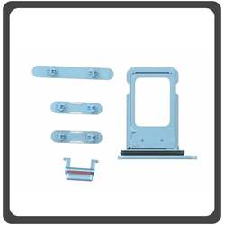 HQ OEM &Sigma;&upsilon;&mu;&beta;&alpha;&tau;ό &Gamma;&iota;&alpha; Apple iPhone XR, iPhoneXR (A2105, A1984, A2107, A2108, A2106, iPhone11,8) Set (Sim Tray + Power On/Off + Volume Keys + Silence Button) Blue &Mu;&pi;&lambda;&epsilon; (Grade AAA+++)