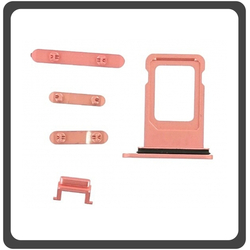 HQ OEM &Sigma;&upsilon;&mu;&beta;&alpha;&tau;ό &Gamma;&iota;&alpha; Apple iPhone XR, iPhoneXR (A2105, A1984, A2107, A2108, A2106, iPhone11,8) Set (Sim Tray + Power On/Off + Volume Keys + Silence Button) Coral &Kappa;&omicron;&rho;&alpha;&lambda;ί (Grade AAA+++)