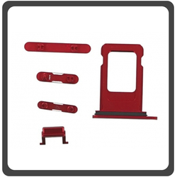 HQ OEM &Sigma;&upsilon;&mu;&beta;&alpha;&tau;ό &Gamma;&iota;&alpha; Apple iPhone XR, iPhoneXR (A2105, A1984, A2107, A2108, A2106, iPhone11,8) Set (Sim Tray + Power On/Off + Volume Keys + Silence Button) Red &Kappa;ό&kappa;&kappa;&iota;&nu;&omicron; (Grade AAA+++)