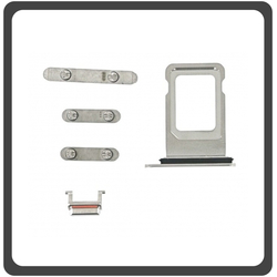 HQ OEM &Sigma;&upsilon;&mu;&beta;&alpha;&tau;ό &Gamma;&iota;&alpha; Apple iPhone XS Max, iPhoneXS Max (A1921, A2101, A2102, A2104, Phone11,6) Set (Sim Tray + Power On/Off + Volume Keys + Silence Button) Silver &Alpha;&sigma;&eta;&mu;ί (Grade AAA+++)