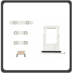 HQ OEM &Sigma;&upsilon;&mu;&beta;&alpha;&tau;ό &Gamma;&iota;&alpha; Apple iPhone 11, iPhone11 (A2221, A2111, A2223, iPhone12,1) Set (Sim Tray + Power On/Off + Volume Keys + Silence Button) White Ά&sigma;&pi;&rho;&omicron; (Grade AAA+++)