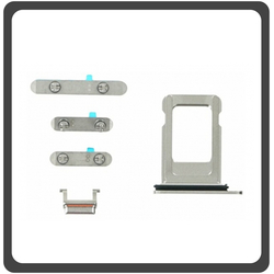 HQ OEM &Sigma;&upsilon;&mu;&beta;&alpha;&tau;ό &Gamma;&iota;&alpha; Apple iPhone 11 Pro, iPhone11 Pro (A2215, A2160, A2217, iPhone12,3) Set (Sim Tray + Power On/Off + Volume Keys + Silence Button) Silver &Alpha;&sigma;&eta;&mu;ί (Grade AAA+++)