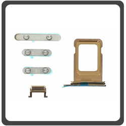 HQ OEM &Sigma;&upsilon;&mu;&beta;&alpha;&tau;ό &Gamma;&iota;&alpha; Apple iPhone 11 Pro Max, iPhone 11Pro Max, iPhone11 ProMAx (A2218, A2161, A2220, iPhone12.5) Set (Sim Tray + Power On/Off + Volume Keys + Silence Button) Gold &Chi;&rho;&upsilon;&sigma;ό (Grade AAA+++)