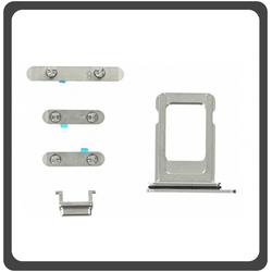 HQ OEM &Sigma;&upsilon;&mu;&beta;&alpha;&tau;ό &Gamma;&iota;&alpha; Apple iPhone 11 Pro Max, iPhone 11Pro Max, iPhone11 ProMAx (A2218, A2161, A2220, iPhone12.5) Set (Sim Tray + Power On/Off + Volume Keys + Silence Button) Silver &Alpha;&sigma;&eta;&mu;ί (Grade AAA+++)