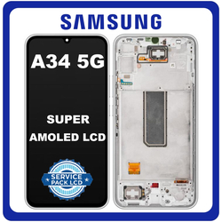 &Gamma;&nu;ή&sigma;&iota;&alpha; Original Samsung Galaxy A34 5G (SM-A346E, SM-A346B), Super AMOLED LCD Display Screen Assembly &Omicron;&theta;ό&nu;&eta; + Touch Screen Digitizer &Mu;&eta;&chi;&alpha;&nu;&iota;&sigma;&mu;ό&sigmaf; &Alpha;&phi;ή&sigmaf; + Frame Bezel &Pi;&lambda;&alpha;ί&sigma;&iota;&omicron; &Sigma;&alpha;&sigma;ί Silver &Alpha;&sigma;&eta;&mu;ί GH82-31201B GH82-31200B (Service Pack By Samsung)