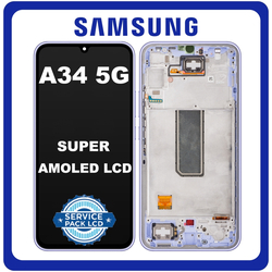 &Gamma;&nu;ή&sigma;&iota;&alpha; Original Samsung Galaxy A34 5G (SM-A346E, SM-A346B), Super AMOLED LCD Display Screen Assembly &Omicron;&theta;ό&nu;&eta; + Touch Screen Digitizer &Mu;&eta;&chi;&alpha;&nu;&iota;&sigma;&mu;ό&sigmaf; &Alpha;&phi;ή&sigmaf; + Frame Bezel &Pi;&lambda;&alpha;ί&sigma;&iota;&omicron; &Sigma;&alpha;&sigma;ί Violet &Beta;&iota;&omicron;&lambda;&epsilon;&tau;ί GH82-31201D/ GH82-31200D (Service Pack By Samsung)