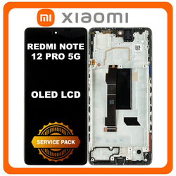Original Xiaomi Redmi Note 12 Pro 5G (22101316C, 22101316I) OLED LCD &Omicron;&theta;ό&nu;&eta; + Touch Screen Digitizer + Frame Bezel Midnight Black 5600010M1600 (Service Pack By Xiaomi)