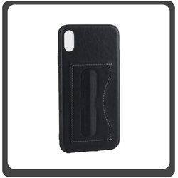 Θήκη Πλάτης - Back Cover, Silicone Σιλικόνη Δερματίνη Leather Minimalist Support Case Black Μαύρο For iPhone XS Max