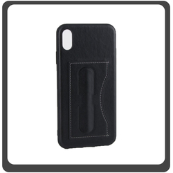 Θήκη Πλάτης - Back Cover, Silicone Σιλικόνη Δερματίνη Leather Minimalist Support Case Black Μαύρο For iPhone X/XS