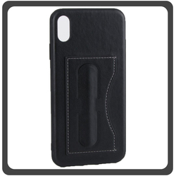 Θήκη Πλάτης - Back Cover, Silicone Σιλικόνη Δερματίνη Leather Minimalist Support Case Black Μαύρο For iPhone XR