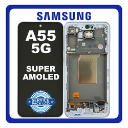 &Gamma;&nu;ή&sigma;&iota;&alpha; Original Samsung Galaxy A55 5G (SM-A556V, SM-A556B) Super AMOLED LCD Display Screen Assembly &Omicron;&theta;ό&nu;&eta; + Touch Screen Digitizer &Mu;&eta;&chi;&alpha;&nu;&iota;&sigma;&mu;ό&sigmaf; &Alpha;&phi;ή&sigmaf; + Frame Bezel &Pi;&lambda;&alpha;ί&sigma;&iota;&omicron; &Sigma;&alpha;&sigma;ί Ice Blue &Mu;&pi;&lambda;&epsilon; GH82-34305B (Service Pack By Samsung)