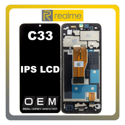 HQ OEM &Sigma;&upsilon;&mu;&beta;&alpha;&tau;ό &Mu;&epsilon; Realme C33 (RMX3624), IPS LCD Display Screen Assembly &Omicron;&theta;ό&nu;&eta; + Touch Screen Digitizer &Mu;&eta;&chi;&alpha;&nu;&iota;&sigma;&mu;ό&sigmaf; &Alpha;&phi;ή&sigmaf; + Frame Bezel &Pi;&lambda;&alpha;ί&sigma;&iota;&omicron; &Sigma;&alpha;&sigma;ί Black &Mu;&alpha;ύ&rho;&omicron; (Premium A+)