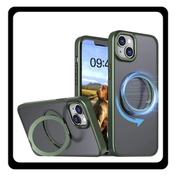 Θήκη Πλάτης - Back Cover, Silicone Σιλικόνη Green Πράσινο Mag Ring Rotating Case For iPhone 15 Pro