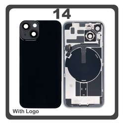 HQ OEM &Sigma;&upsilon;&mu;&beta;&alpha;&tau;ό &Mu;&epsilon; Apple iPhone 14, iPhone14 (A2882, A2649) Rear Back Battery Cover &Pi;ί&sigma;&omega; &Kappa;ά&lambda;&upsilon;&mu;&mu;&alpha; &Kappa;&alpha;&pi;ά&kappa;&iota; &Pi;&lambda;ά&tau;&eta; &Mu;&pi;&alpha;&tau;&alpha;&rho;ί&alpha;&sigmaf; + Metal Plate + Camera Lens &Tau;&zeta;&alpha;&mu;ά&kappa;&iota; &Kappa;ά&mu;&epsilon;&rho;&alpha;&sigmaf; + Magsafe + NFC Midnight Black &Mu;&alpha;ύ&rho;&omicron; (Premium A+)