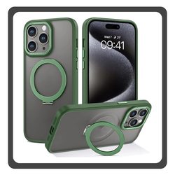Θήκη Πλάτης - Back Cover, Silicone Σιλικόνη Green Πράσινο Mag Ring Rotating Case iPhone 15 Pro Max
