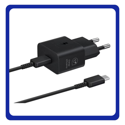 Γνήσια Original Samsung Travel Charger Φορτιστής Με Θύρα USB-C και Καλώδιο USB-C 25W Power Delivery Black Μαύρο (EP-T2510EBE + EP-DN980BBE) Bulk