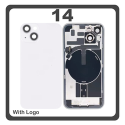 HQ OEM &Sigma;&upsilon;&mu;&beta;&alpha;&tau;ό &Mu;&epsilon; Apple iPhone 14, iPhone14 (A2882, A2649) Rear Back Battery Cover &Pi;ί&sigma;&omega; &Kappa;ά&lambda;&upsilon;&mu;&mu;&alpha; &Kappa;&alpha;&pi;ά&kappa;&iota; &Pi;&lambda;ά&tau;&eta; &Mu;&pi;&alpha;&tau;&alpha;&rho;ί&alpha;&sigmaf; + Metal Plate + Camera Lens &Tau;&zeta;&alpha;&mu;ά&kappa;&iota; &Kappa;ά&mu;&epsilon;&rho;&alpha;&sigmaf; + Magsafe + NFC White Ά&sigma;&pi;&rho;&omicron; (Premium A+)
