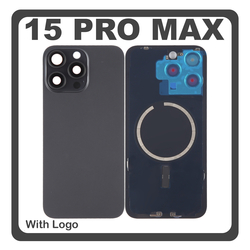 HQ OEM &Sigma;&upsilon;&mu;&beta;&alpha;&tau;ό &Mu;&epsilon; Apple iPhone 15 Pro Max, iPhone 15 ProMax (A2849, A3105) Rear Back Battery Cover &Pi;ί&sigma;&omega; &Kappa;ά&lambda;&upsilon;&mu;&mu;&alpha; &Kappa;&alpha;&pi;ά&kappa;&iota; &Pi;&lambda;ά&tau;&eta; &Mu;&pi;&alpha;&tau;&alpha;&rho;ί&alpha;&sigmaf; + Metal Plate + Camera Lens &Tau;&zeta;&alpha;&mu;ά&kappa;&iota; &Kappa;ά&mu;&epsilon;&rho;&alpha;&sigmaf; + Magsafe Black &Mu;&alpha;ύ&rho;&omicron; (Premium A+)