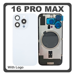HQ OEM &Sigma;&upsilon;&mu;&beta;&alpha;&tau;ό &Mu;&epsilon; Apple iPhone 16 Pro Max, iPhone 16 ProMax (A3296, A3084) Rear Back Battery Cover &Pi;ί&sigma;&omega; &Kappa;ά&lambda;&upsilon;&mu;&mu;&alpha; &Kappa;&alpha;&pi;ά&kappa;&iota; &Pi;&lambda;ά&tau;&eta; &Mu;&pi;&alpha;&tau;&alpha;&rho;ί&alpha;&sigmaf; + Metal Plate + Camera Lens &Tau;&zeta;&alpha;&mu;ά&kappa;&iota; &Kappa;ά&mu;&epsilon;&rho;&alpha;&sigmaf; + Magsafe White Titanium Ά&sigma;&pi;&rho;&omicron; (Premium A+)