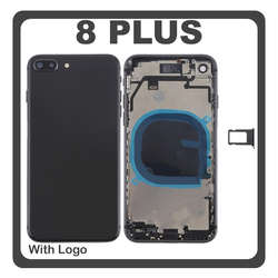 HQ OEM &Sigma;&upsilon;&mu;&beta;&alpha;&tau;ό &Mu;&epsilon; Apple iPhone 8+, iPhone 8 Plus (A1864, A1897) Rear Back Battery Cover Middle Frame- Housing &Pi;ί&sigma;&omega; &Kappa;ά&lambda;&upsilon;&mu;&mu;&alpha; &Kappa;&alpha;&pi;ά&kappa;&iota; &Pi;&lambda;ά&tau;&eta; &Mu;&pi;&alpha;&tau;&alpha;&rho;ί&alpha;&sigmaf; + Power Button + Volume Button Flex Cable + Sim Card Tray + Flashlight Flex + NFC Space Gray &Mu;&alpha;ύ&rho;&omicron; (Premium A+)