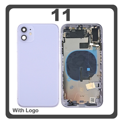HQ OEM &Sigma;&upsilon;&mu;&beta;&alpha;&tau;ό &Mu;&epsilon; Apple iPhone 11 (A2221, A2111) Rear Back Battery Cover Middle Frame- Housing &Pi;ί&sigma;&omega; &Kappa;ά&lambda;&upsilon;&mu;&mu;&alpha; &Kappa;&alpha;&pi;ά&kappa;&iota; &Pi;&lambda;ά&tau;&eta; &Mu;&pi;&alpha;&tau;&alpha;&rho;ί&alpha;&sigmaf; + Power Button + Volume Button Flex Cable + Sim Card Tray + Flashlight Flex + NFC Purple &Mu;&omega;&beta; (Premium A+)