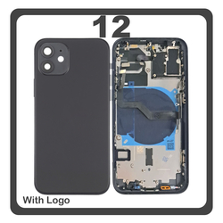 HQ OEM &Sigma;&upsilon;&mu;&beta;&alpha;&tau;ό &Mu;&epsilon; Apple iPhone 12 (A2403, A2172) Rear Back Battery Cover Middle Frame- Housing &Pi;ί&sigma;&omega; &Kappa;ά&lambda;&upsilon;&mu;&mu;&alpha; &Kappa;&alpha;&pi;ά&kappa;&iota; &Pi;&lambda;ά&tau;&eta; &Mu;&pi;&alpha;&tau;&alpha;&rho;ί&alpha;&sigmaf; + Power Button + Volume Button Flex Cable + Sim Card Tray + Flashlight Flex + NFC Black &Mu;&alpha;ύ&rho;&omicron; (Premium A+)