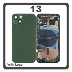 HQ OEM &Sigma;&upsilon;&mu;&beta;&alpha;&tau;ό &Mu;&epsilon; Apple iPhone 13, iPhone13 (A2633, A2482) Rear Back Battery Cover Middle Frame- Housing &Pi;ί&sigma;&omega; &Kappa;ά&lambda;&upsilon;&mu;&mu;&alpha; &Kappa;&alpha;&pi;ά&kappa;&iota; &Pi;&lambda;ά&tau;&eta; &Mu;&pi;&alpha;&tau;&alpha;&rho;ί&alpha;&sigmaf; + Power Button + Volume Button Flex Cable + Sim Card Tray + Flashlight Flex + NFC Green &Pi;&rho;ά&sigma;&iota;&nu;&omicron; (Premium A+)