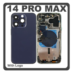 HQ OEM &Sigma;&upsilon;&mu;&beta;&alpha;&tau;ό &Mu;&epsilon; Apple iPhone 14 Pro Max, iPhone 14 ProMax (A2894, A2651), Rear Back Battery Cover Middle Frame- Housing &Pi;ί&sigma;&omega; &Kappa;ά&lambda;&upsilon;&mu;&mu;&alpha; &Kappa;&alpha;&pi;ά&kappa;&iota; &Pi;&lambda;ά&tau;&eta; &Mu;&pi;&alpha;&tau;&alpha;&rho;ί&alpha;&sigmaf; + Power Button + Volume Button Flex Cable + Sim Card Tray + Flashlight Flex + NFC Purple &Mu;&omega;&beta; (Premium A+)