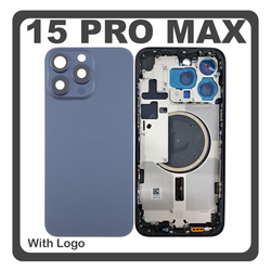HQ OEM &Sigma;&upsilon;&mu;&beta;&alpha;&tau;ό &Mu;&epsilon; Apple iPhone 15 Pro Max, iPhone 15 ProMax (A2849, A3105) Rear Back Battery Cover Middle Frame- Housing &Pi;ί&sigma;&omega; &Kappa;ά&lambda;&upsilon;&mu;&mu;&alpha; &Kappa;&alpha;&pi;ά&kappa;&iota; &Pi;&lambda;ά&tau;&eta; &Mu;&pi;&alpha;&tau;&alpha;&rho;ί&alpha;&sigmaf; + Camera Lens &Tau;&zeta;&alpha;&mu;ά&kappa;&iota; &Kappa;ά&mu;&epsilon;&rho;&alpha;&sigmaf; + Sim Card Tray + Magsafe + NFC Blue Titanium &Mu;&pi;&lambda;&epsilon; (Premium A+)