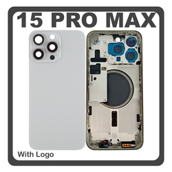 HQ OEM &Sigma;&upsilon;&mu;&beta;&alpha;&tau;ό &Mu;&epsilon; Apple iPhone 15 Pro Max, iPhone 15 ProMax (A2849, A3105) Rear Back Battery Cover Middle Frame- Housing &Pi;ί&sigma;&omega; &Kappa;ά&lambda;&upsilon;&mu;&mu;&alpha; &Kappa;&alpha;&pi;ά&kappa;&iota; &Pi;&lambda;ά&tau;&eta; &Mu;&pi;&alpha;&tau;&alpha;&rho;ί&alpha;&sigmaf; + Camera Lens &Tau;&zeta;&alpha;&mu;ά&kappa;&iota; &Kappa;ά&mu;&epsilon;&rho;&alpha;&sigmaf; + Sim Card Tray + Magsafe + NFC Natural Titanium &Gamma;&kappa;&rho;&iota; (Premium A+)