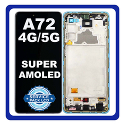 Original &Gamma;&nu;ή&sigma;&iota;&omicron; Samsung Galaxy A72 4G A725 (A725F, A725F/DS, A725M, A725M/DS) , A72 5G A726 (A726B, A726B/DS) Super AMOLED LCD Display Screen Assembly &Omicron;&theta;ό&nu;&eta; + Touch Screen Digitizer &Mu;&eta;&chi;&alpha;&nu;&iota;&sigma;&mu;ό&sigmaf; &Alpha;&phi;ή&sigmaf; + Frame Bezel &Pi;&lambda;&alpha;ί&sigma;&iota;&omicron; &Sigma;&alpha;&sigma;ί Blue GH82-25624B GH82-25463B GH82-25460B GH82-25849B (Service Pack By Samsung)