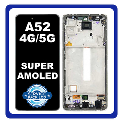 Original &Gamma;&nu;ή&sigma;&iota;&omicron; Samsung Galaxy A52 A525 A526 (A525F, A525F/DS, A526B, A526B/DS) AMOLED LCD Display Screen Assembly &Omicron;&theta;ό&nu;&eta; + Touch Digitizer &Mu;&eta;&chi;&alpha;&nu;&iota;&sigma;&mu;ό&sigmaf; &Alpha;&phi;ή&sigmaf; + Frame Bezel &Pi;&lambda;&alpha;ί&sigma;&iota;&omicron; White Ά&sigma;&pi;&rho;&omicron; GH82-25524D GH82-25526D GH82-25754D (Service Pack By Samsung)