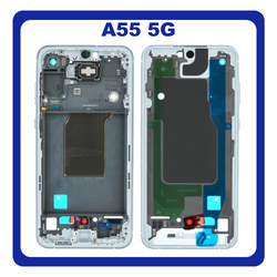 HQ OEM &Sigma;&upsilon;&mu;&beta;&alpha;&tau;ό &gamma;&iota;&alpha; Samsung Galaxy A55 5G (SM-A556V, SM-A556B) LCD Front Housing LCD Middle Frame Bezel Plate &Mu;&epsilon;&sigma;&alpha;ί&omicron; &Pi;&lambda;&alpha;ί&sigma;&iota;&omicron; Blue Ice &Mu;&pi;&lambda;&epsilon; (Premium A+)