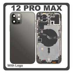 HQ OEM &Sigma;&upsilon;&mu;&beta;&alpha;&tau;ό &Mu;&epsilon; Apple iPhone 12 Pro Max, iPhone12 Pro Max (A2411, A2342) Rear Back Battery Cover Middle Frame- Housing &Pi;ί&sigma;&omega; &Kappa;ά&lambda;&upsilon;&mu;&mu;&alpha; &Kappa;&alpha;&pi;ά&kappa;&iota; &Pi;&lambda;ά&tau;&eta; &Mu;&pi;&alpha;&tau;&alpha;&rho;ί&alpha;&sigmaf; + Power Button + Volume Button Flex Cable + Sim Card Tray + Flashlight Flex + NFC Black &Mu;&alpha;ύ&rho;&omicron; (Premium A+)