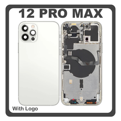 HQ OEM &Sigma;&upsilon;&mu;&beta;&alpha;&tau;ό &Mu;&epsilon; Apple iPhone 12 Pro Max, iPhone12 Pro Max (A2411, A2342) Rear Back Battery Cover Middle Frame- Housing &Pi;ί&sigma;&omega; &Kappa;ά&lambda;&upsilon;&mu;&mu;&alpha; &Kappa;&alpha;&pi;ά&kappa;&iota; &Pi;&lambda;ά&tau;&eta; &Mu;&pi;&alpha;&tau;&alpha;&rho;ί&alpha;&sigmaf; + Power Button + Volume Button Flex Cable + Sim Card Tray + Flashlight Flex + NFC White Ά&sigma;&pi;&rho;&omicron; (Premium A+)