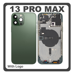 HQ OEM &Sigma;&upsilon;&mu;&beta;&alpha;&tau;ό &Mu;&epsilon; Apple iPhone 13 Pro Max (A2643, A2484) Rear Back Battery Cover Middle Frame- Housing &Pi;ί&sigma;&omega; &Kappa;ά&lambda;&upsilon;&mu;&mu;&alpha; &Kappa;&alpha;&pi;ά&kappa;&iota; &Pi;&lambda;ά&tau;&eta; &Mu;&pi;&alpha;&tau;&alpha;&rho;ί&alpha;&sigmaf; + Power Button + Volume Button Flex Cable + Sim Card Tray + Flashlight Flex + NFC Green &Pi;&rho;ά&sigma;&iota;&nu;&omicron; (Premium A+)